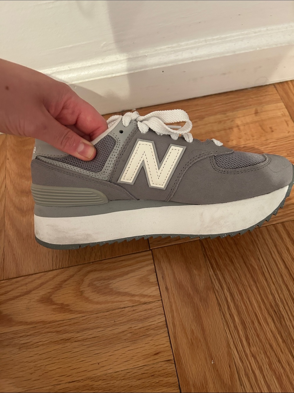 New Balance Gray and White Platform Sneakers - Picture 11 of 15